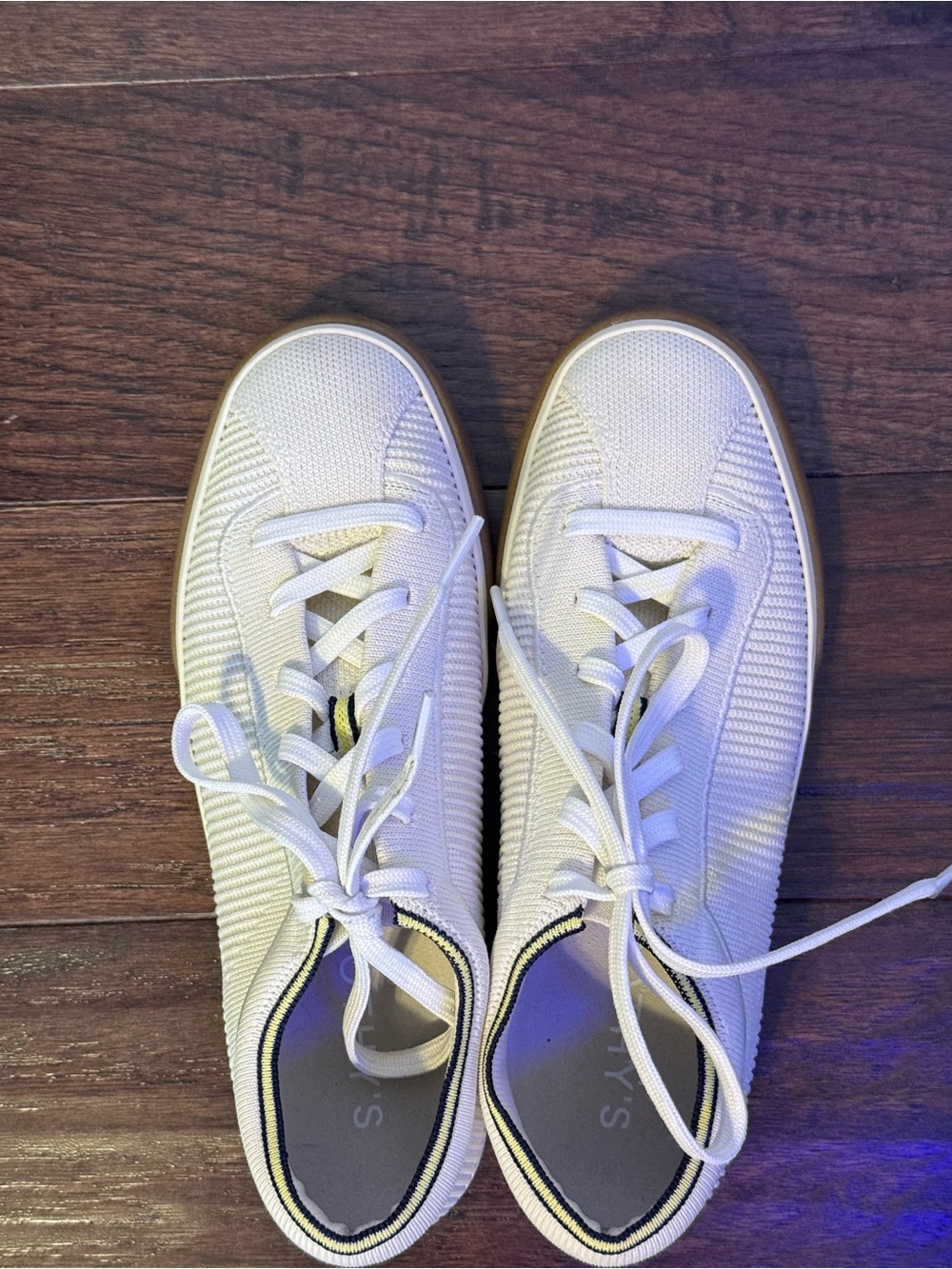 Rothy’s Women’s Lace Up Sneakers Size 8 Ivory Cream Gum Sole Knit - Picture 2 of 8